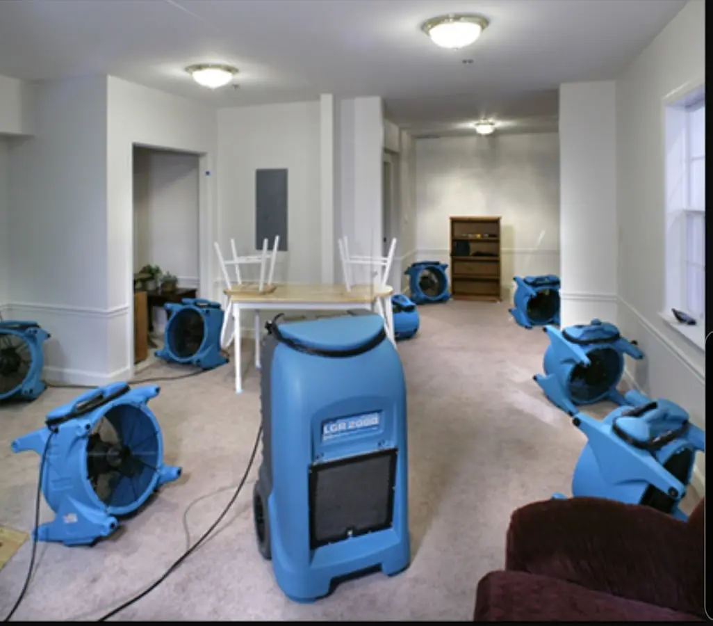 Air movers and dehumidifier setup for Water Extraction & Removal in West Goshen